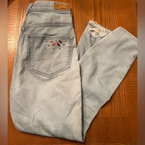 Express Super High Waisted Embellished Ripped Ankle Leggings Jeans Size 2 Short - Picture 9 of 16